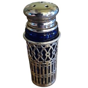 RAIMOND Vintage Cobalt Blue Glass & Silver Plated Salt & Shakers - Set of 4